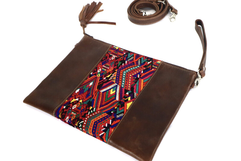 Artisan Leather + Huipil Cross Body Clutch - Large Artisan Leather + Huipil Cross Body Clutch - Large