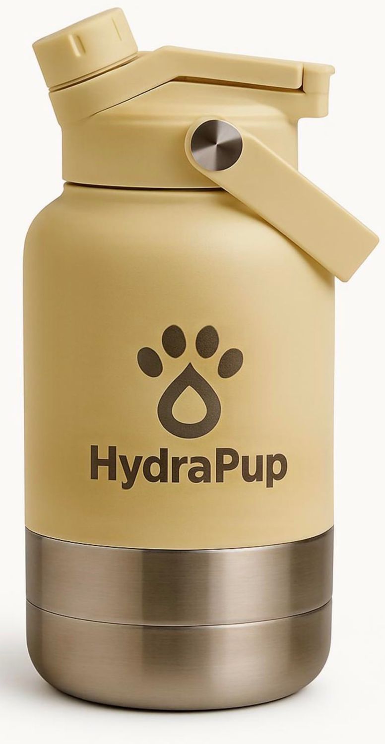 32oz Insulated Water Bottle with Dog Bowls – Human &amp; Pet Shared Use, Stainless Steel Leakproof Travel Bottle (Sand Beige)
