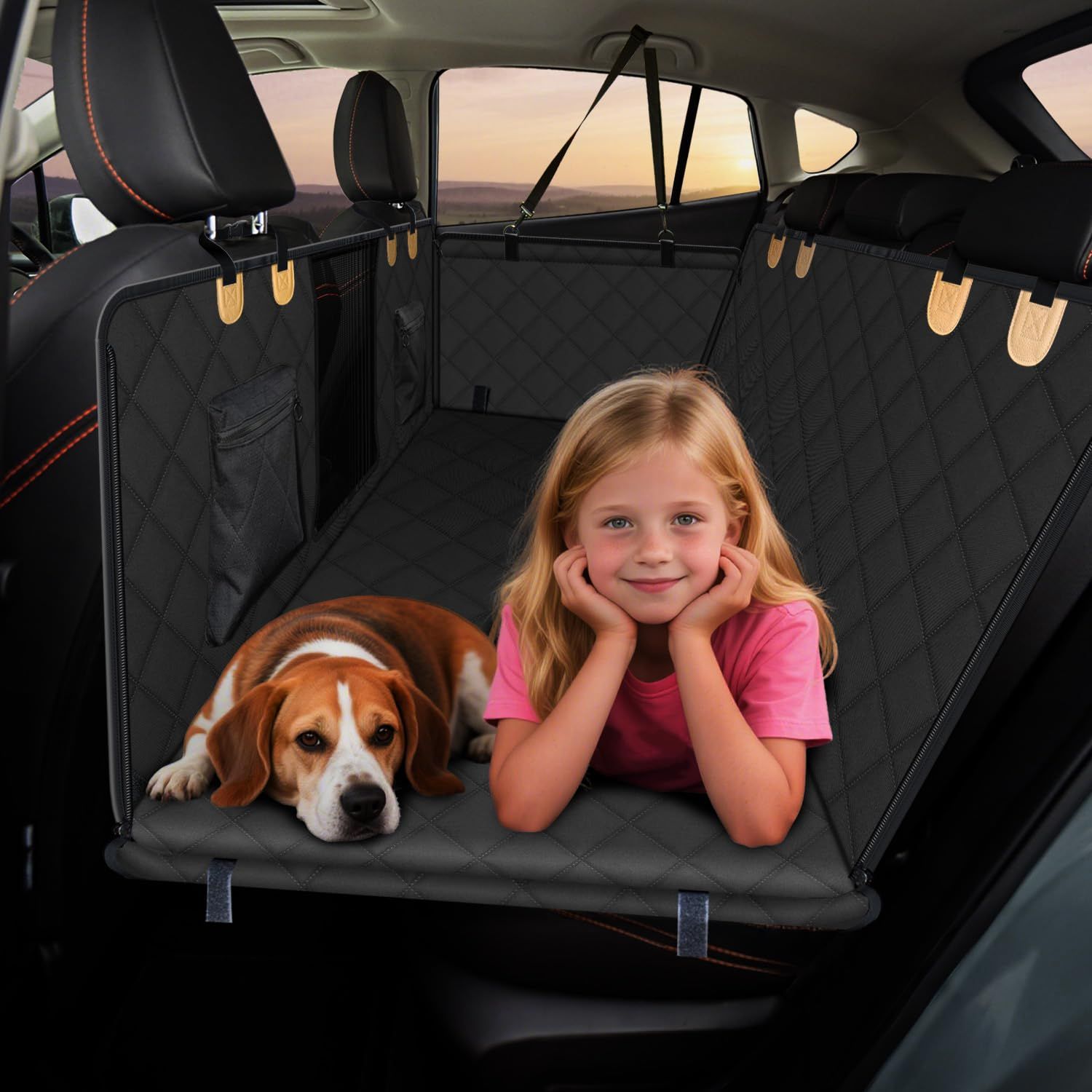 Dog Car Seat Cover for Back Seat, Waterproof Dog Seat Cover for Back Seat, Hard Bottom Back Seat Pet Cover for Dogs, Large-Space Hammock for Car Truck SUV, Charcoal, L