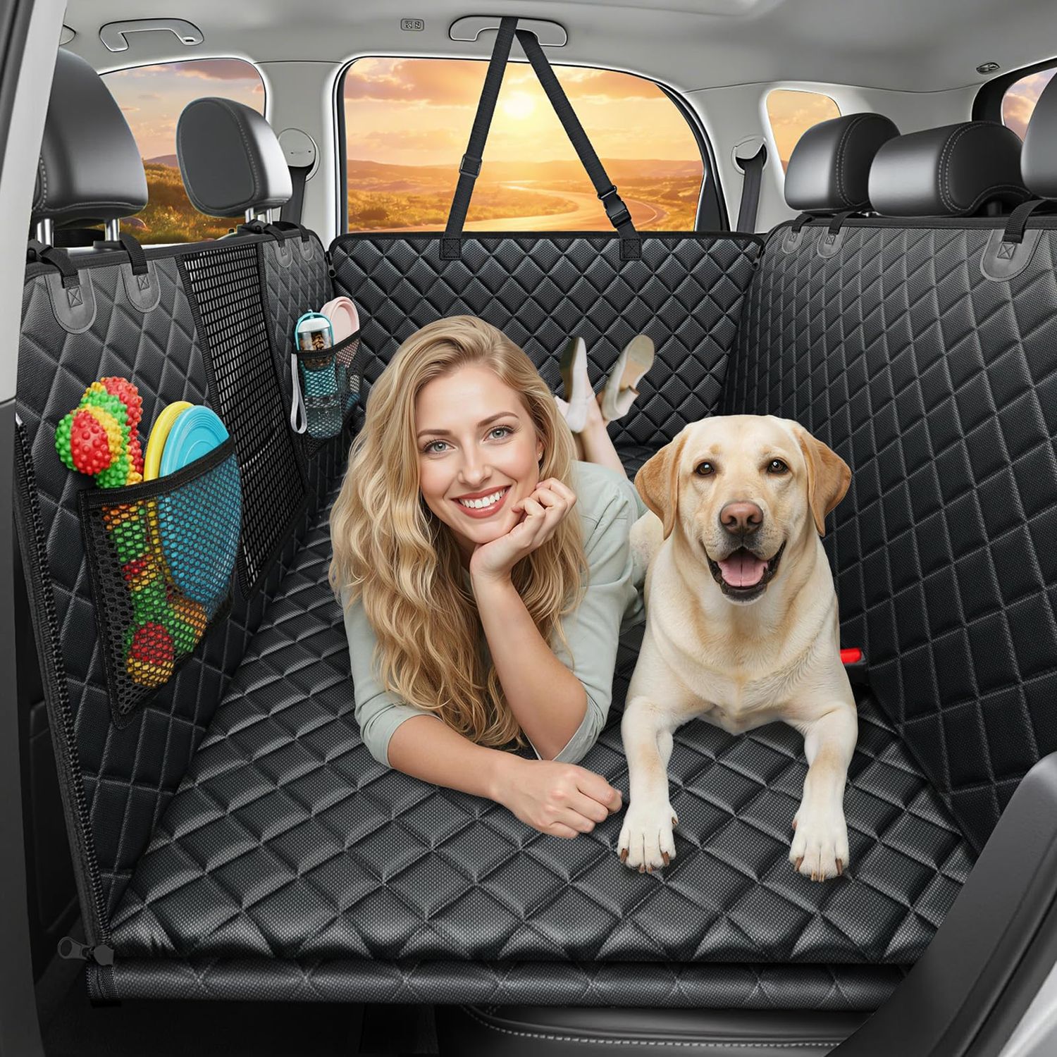 URPOWER 2026 Upgraded Back Seat Extender for Dogs - Large Hard Bottom Dog Car Seat Cover Holds 550lbs, Waterproof Dog Hammock Pet Bed with High-Density Foam Non-Slip Backseat Protector for Cars, SUVs