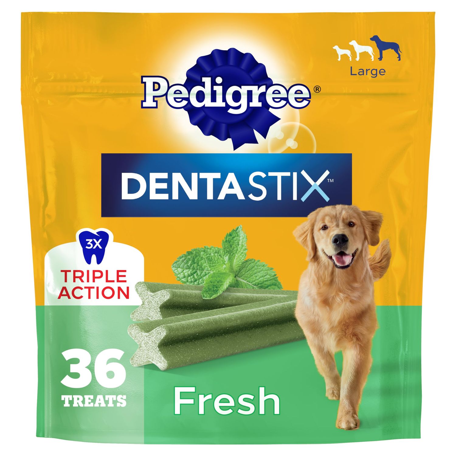 Pedigree Dentastix Dog Dental Treats, Large Breed Dog Treats, Fresh Flavor, 1.87 lb. Bag (36 Treats Total)