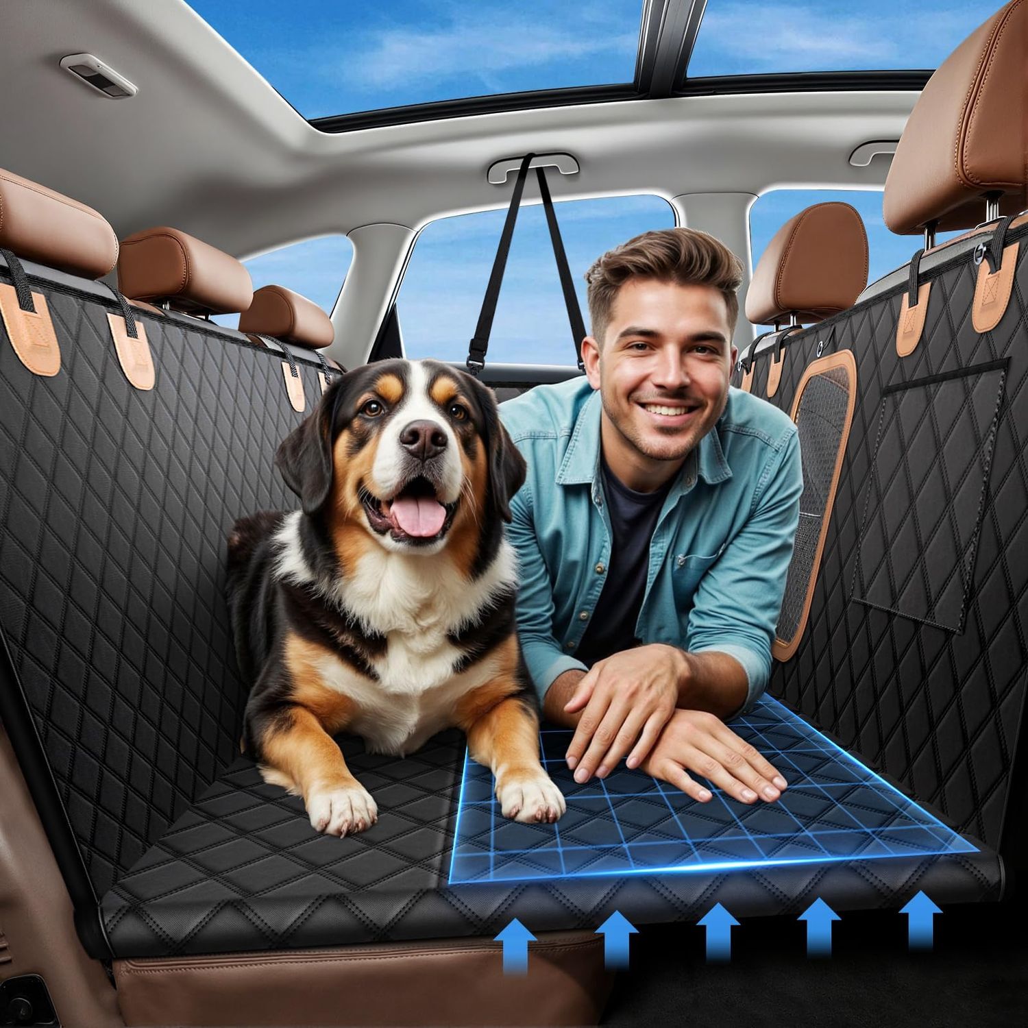 A-Pce 600D Heavy Duty Dog Car Seat Cover for Back Seat,2025 Upgraded Hard Honeycomb Bottom Back Seat Extender for Dogs- Holds 600lbs,Waterproof Scratch Proof Nonslip Dog Hammock for SUV