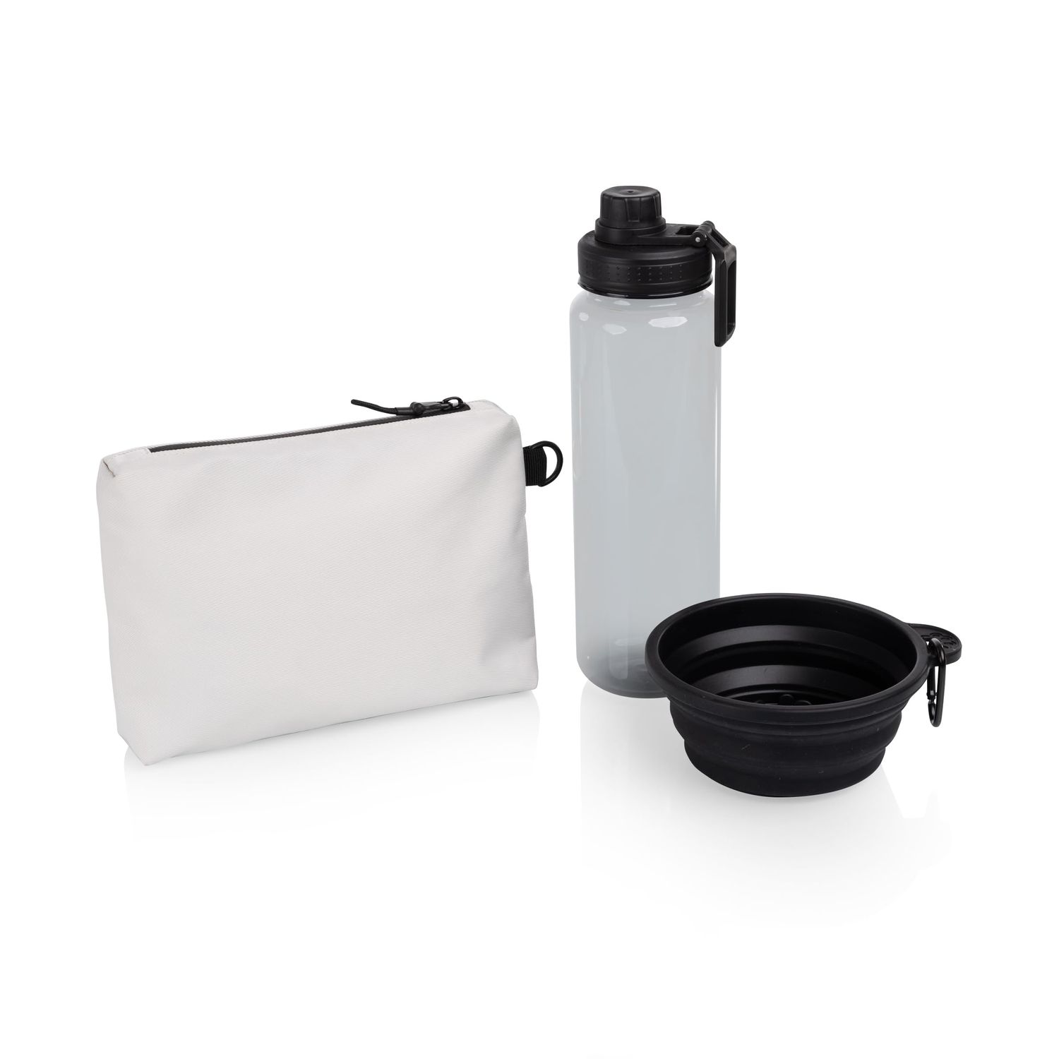 Picnic TIME Tarana Dog Travel Kit with Portable Dog Water Bottle and Collapsible Bowl, Pet Accessories in a Bag with Pet Water Bottle, Travel Bowl, and Zippered Treat Bag for Daily Walks (Halo Gray)