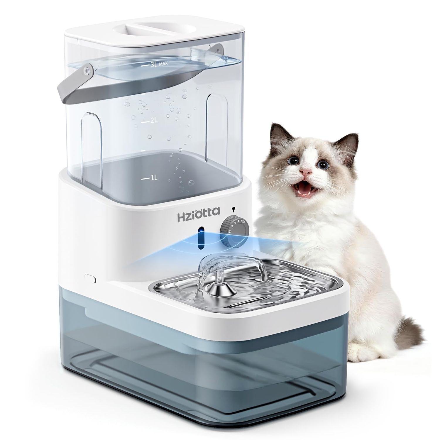 Wastewater Separation Cat Water Fountain No Filter, Stainless Steel Pet Water Fountain with Radar Sensing, Wireless Cat Fountains for Drinking, No Pump, Totally 5.7L, 30db Low Noise