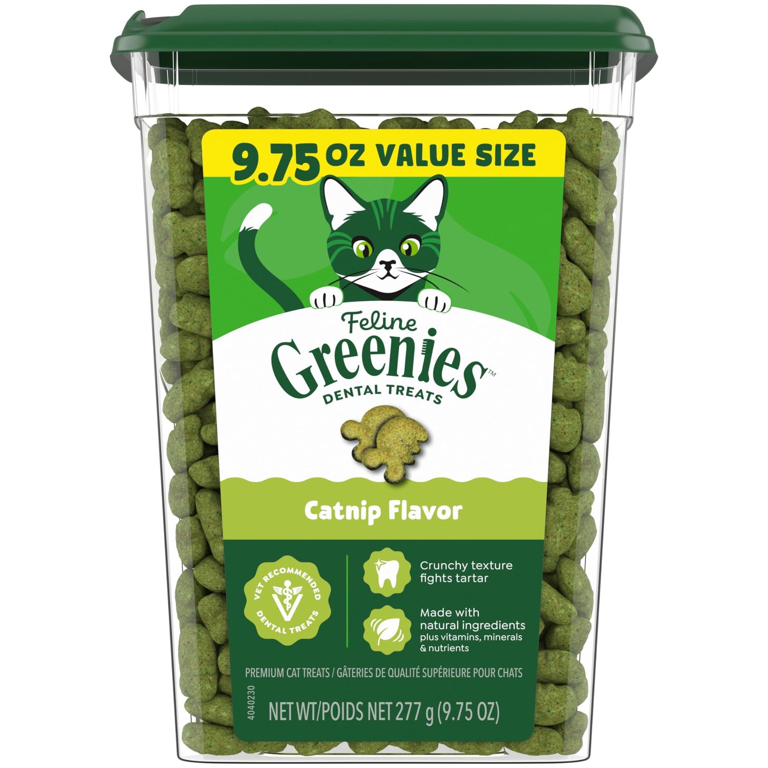 Greenies Cat Treats, Feline Veterinarian-Recommended Adult Natural Dental Treats, Catnip Flavor, 9.75 oz. Tub