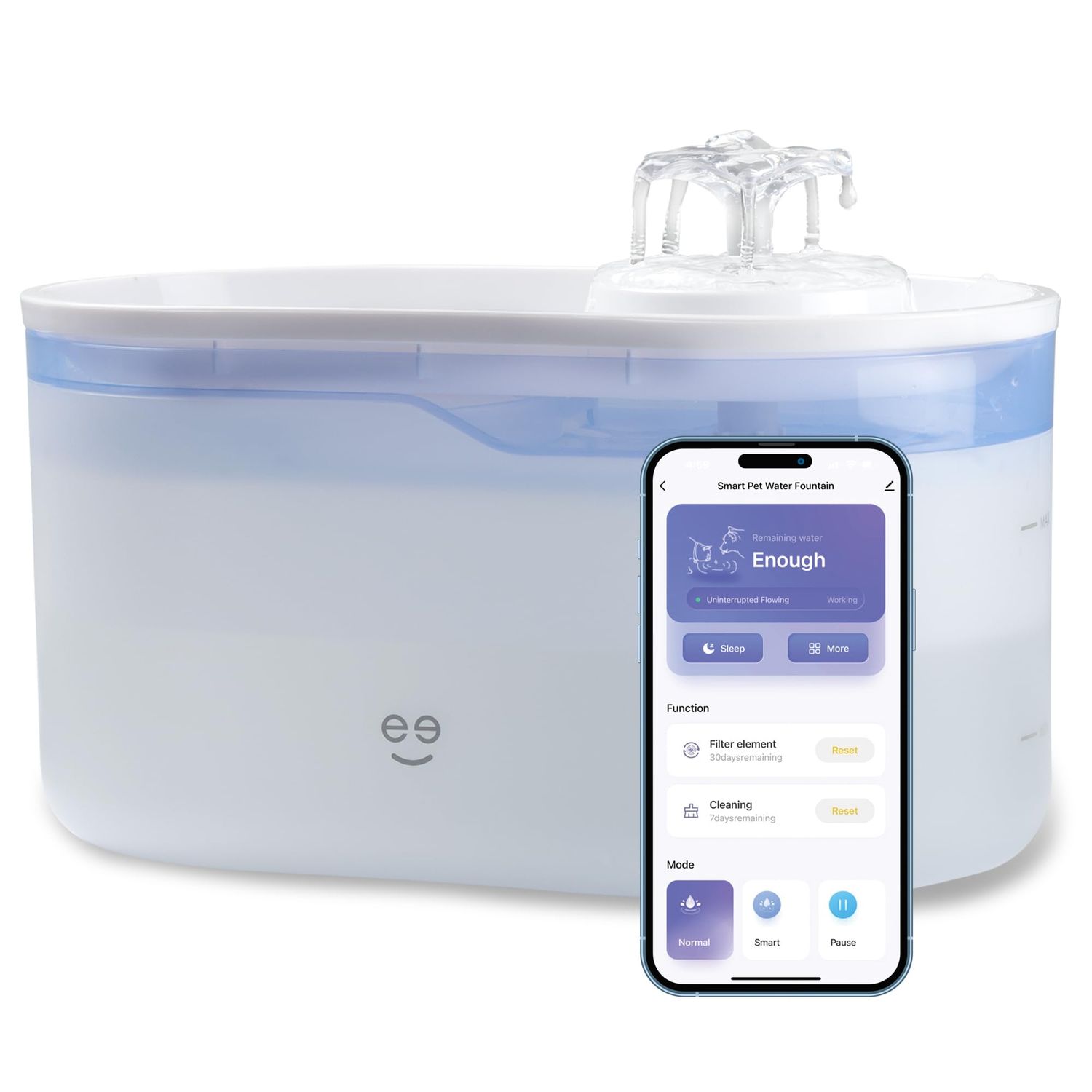 Geeni PetConnect 2.6L Smart Pet Water Fountain, Automatic Filtered Water Bowl for Cats and Dogs, Wi-Fi Controlled, Alexa &amp; Google Home Compatible, Clean and Fill Alerts, White