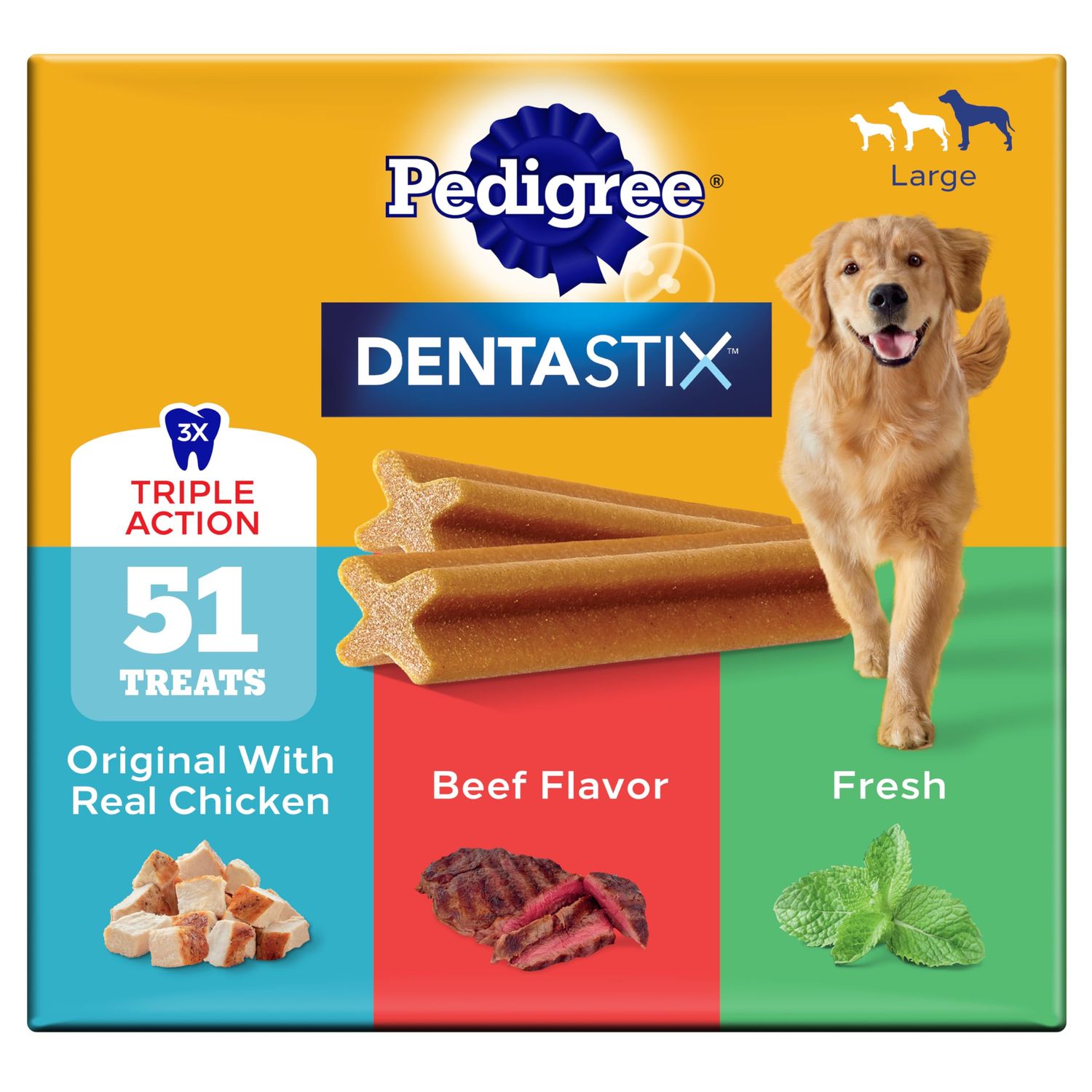 Pedigree Dentastix Large Dog Treats, Original, Beef &amp; Fresh, 2.73 lb. Variety Pack (51 Treats Total)