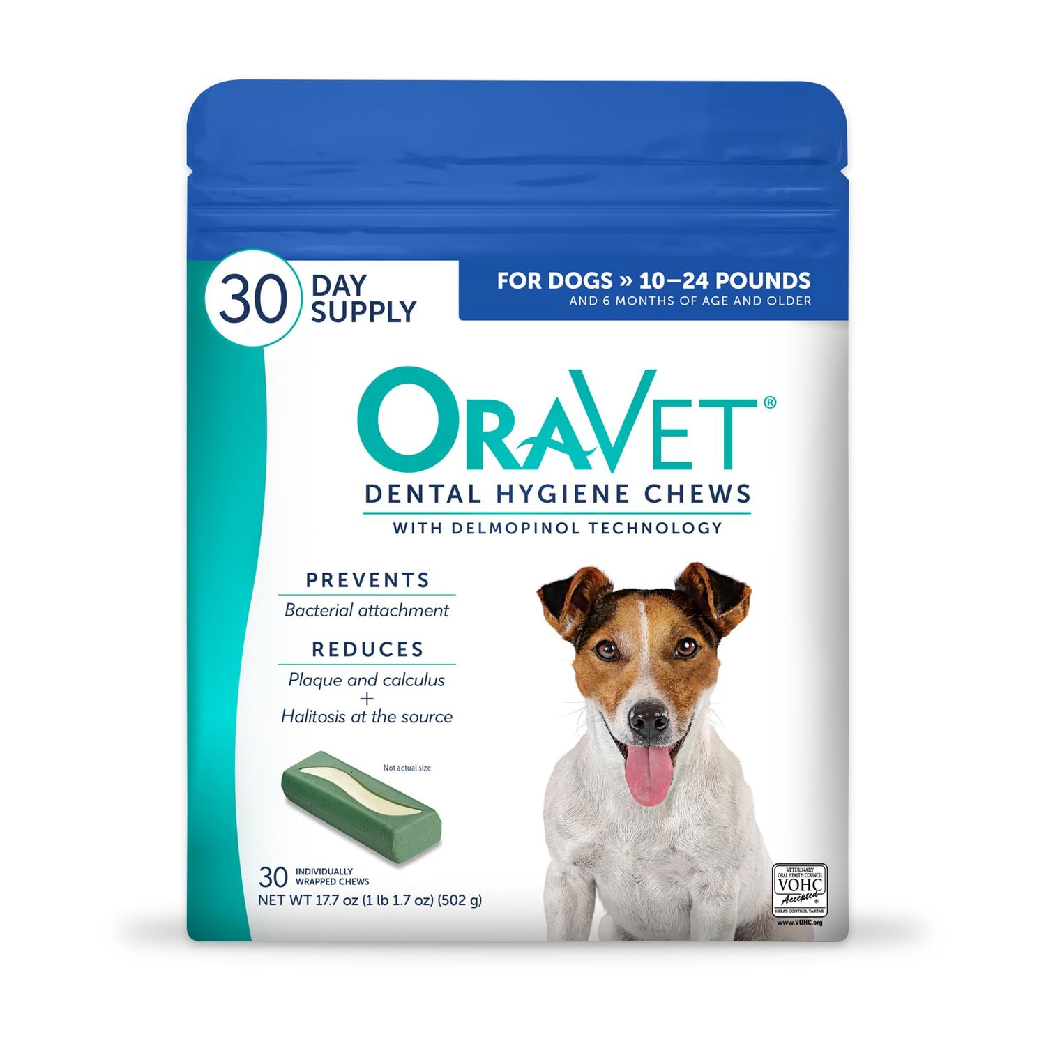 ORAVET Dental Chews for Dogs, Oral Care and Hygiene Chews (Small Dogs, 10-24 lbs.) Blue Pouch, 30 Count