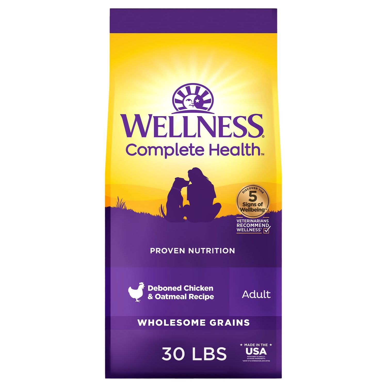 Wellness Complete Health Dry Dog Food, Wholesome Grains, Natural, Chicken &amp; Oatmeal, (30-Pound Bag)