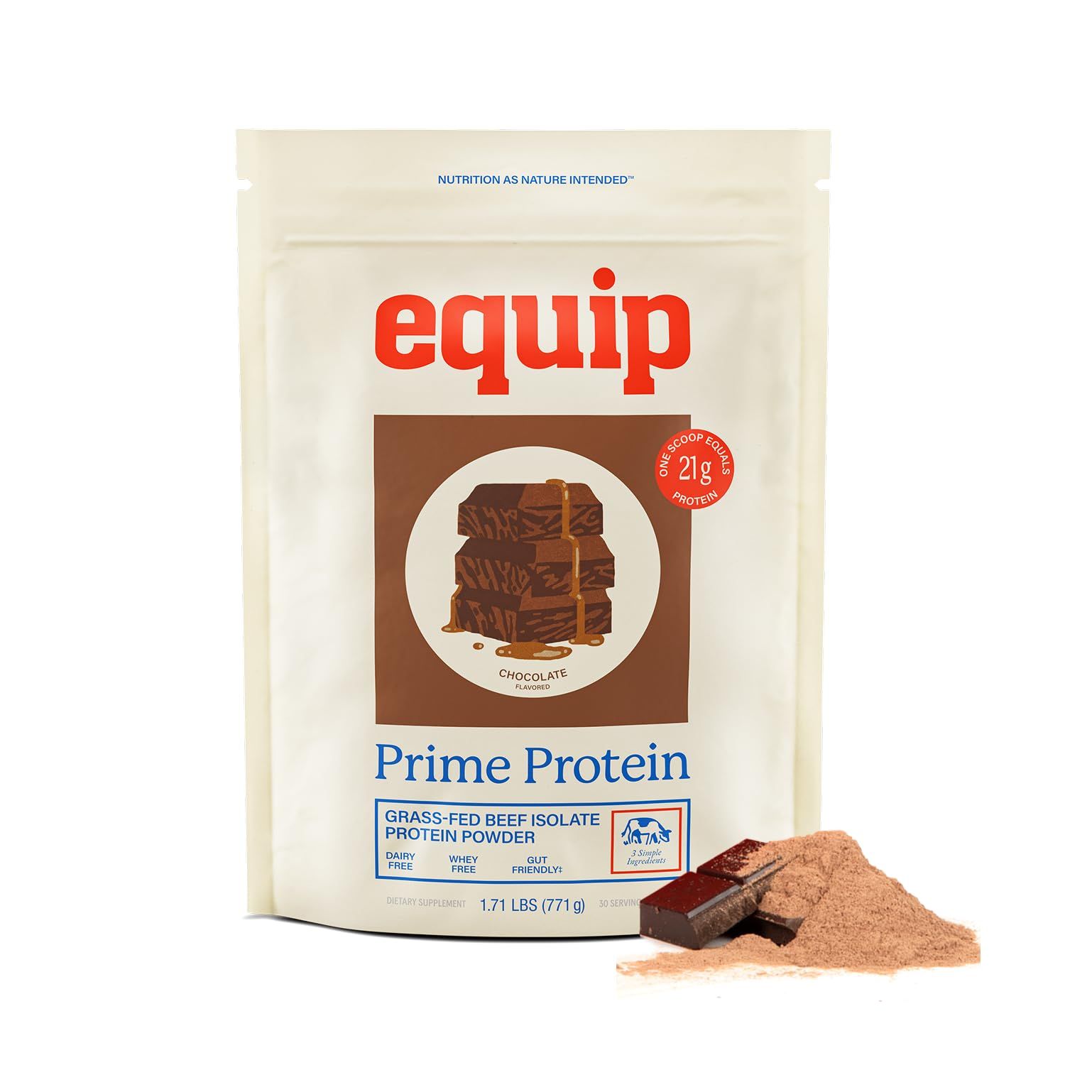 Equip Foods Prime Protein Powder | Clean, Grass Fed Beef Protein Powder | Carnivore Protein Isolate | Paleo, Keto Friendly | Gluten &amp; Dairy Free | Helps Build &amp; Repair Tissue | 30 Servings, Chocolate