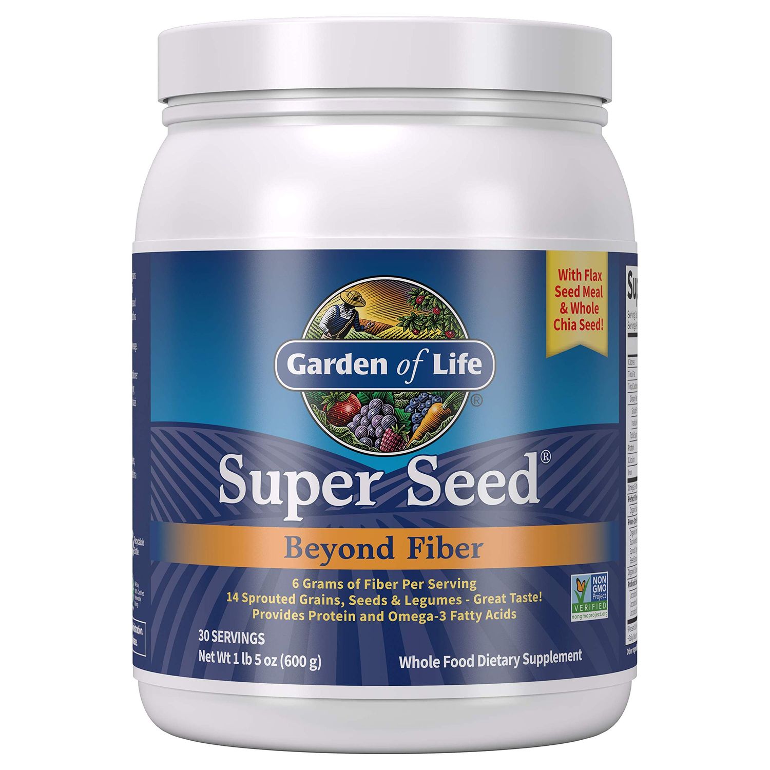 Garden of Life Super Seed - Vegetarian Whole Food Fiber Supplement with Protein and Omega 3, 5oz (600g) Powder