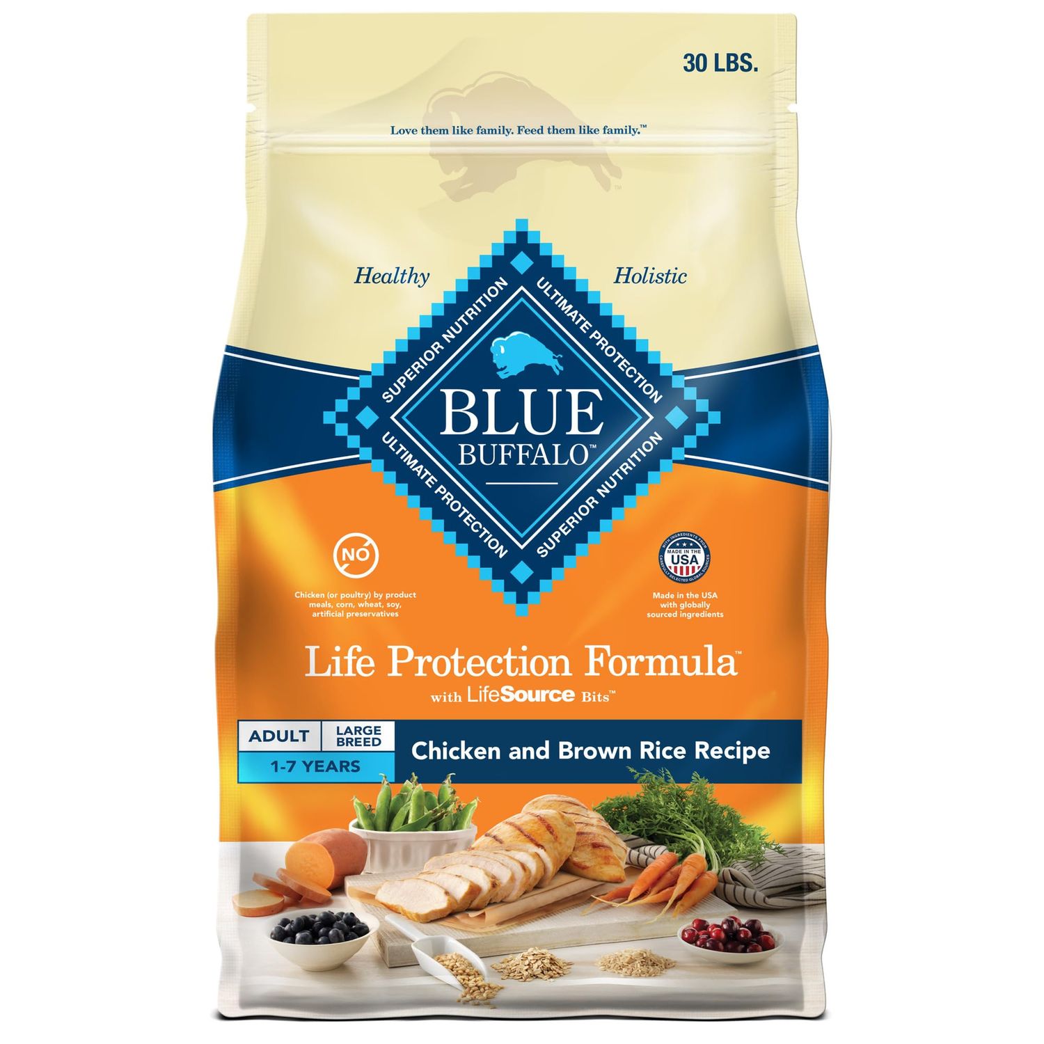 Blue Buffalo Life Protection Formula Large Breed Adult Dry Dog Food, Promotes Joint Health and Lean Muscles, Made with Natural Ingredients, Chicken &amp; Brown Rice Recipe, 30-lb Bag