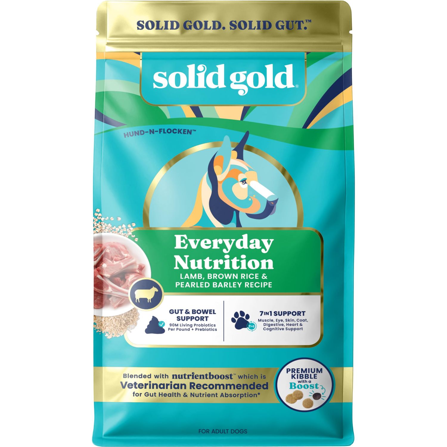 Solid Gold Lamb Dog Food Dry for Adult &amp; Senior Dogs– High Protein Healthy Dog Kibble for Medium &amp; Large Breeds – Whole Grain, Omega 3 &amp; Probiotics for Gut Health &amp; Digestion – Nutrientboost™ –22LB