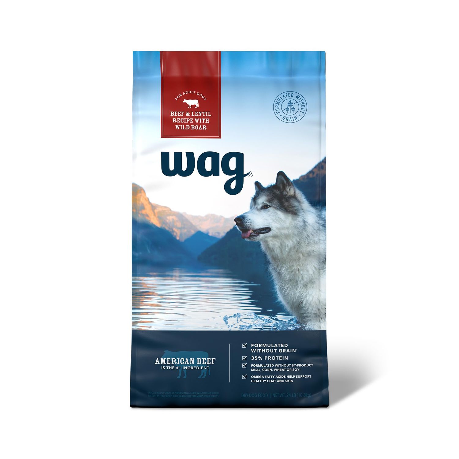 Amazon Brand - Wag Dry Dog Food Grain-Free Beef &amp; Lentil Recipe, High Protein (24 lb bag)