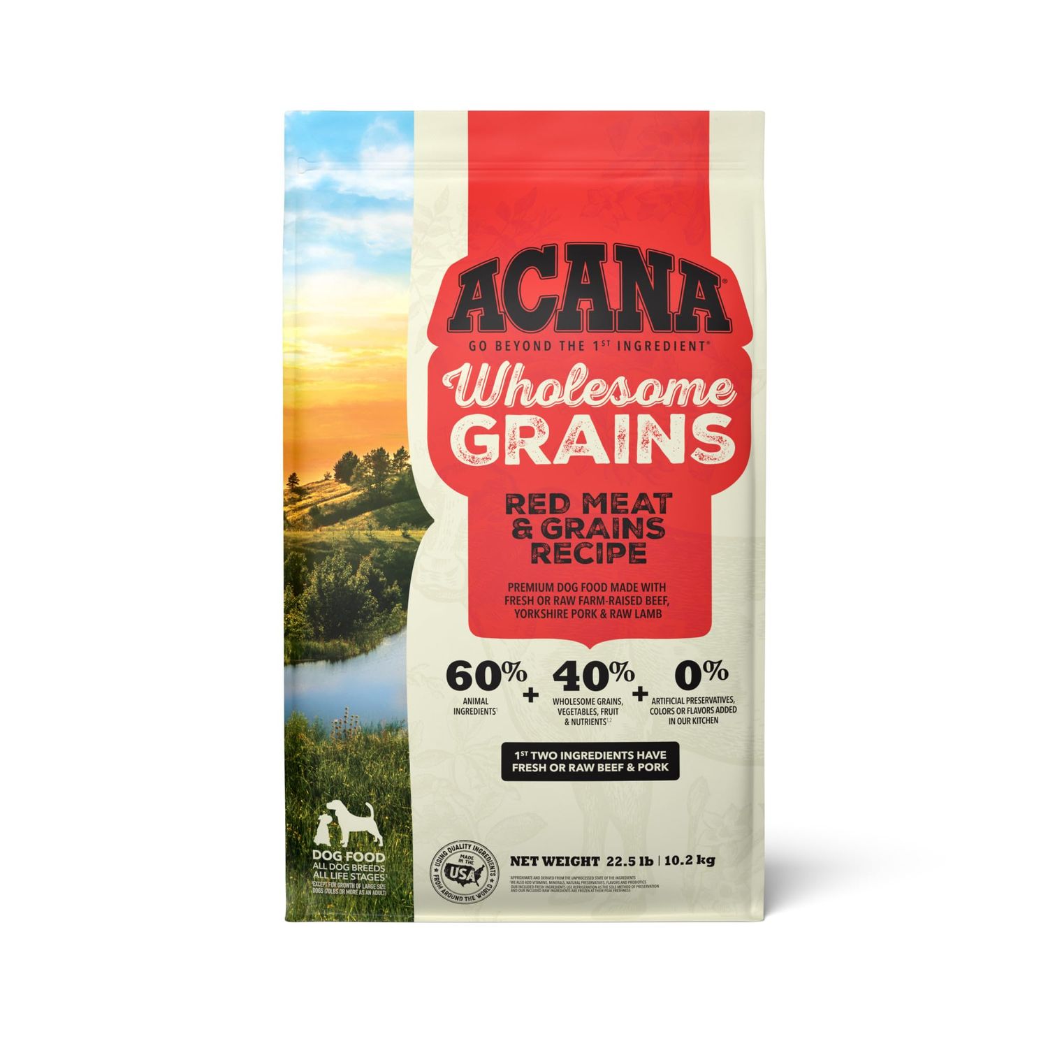 ACANA Wholesome Grains Dry Dog Food Red Meat &amp; Grains Beef Pork &amp; Lamb Recipe 22.5lb Bag