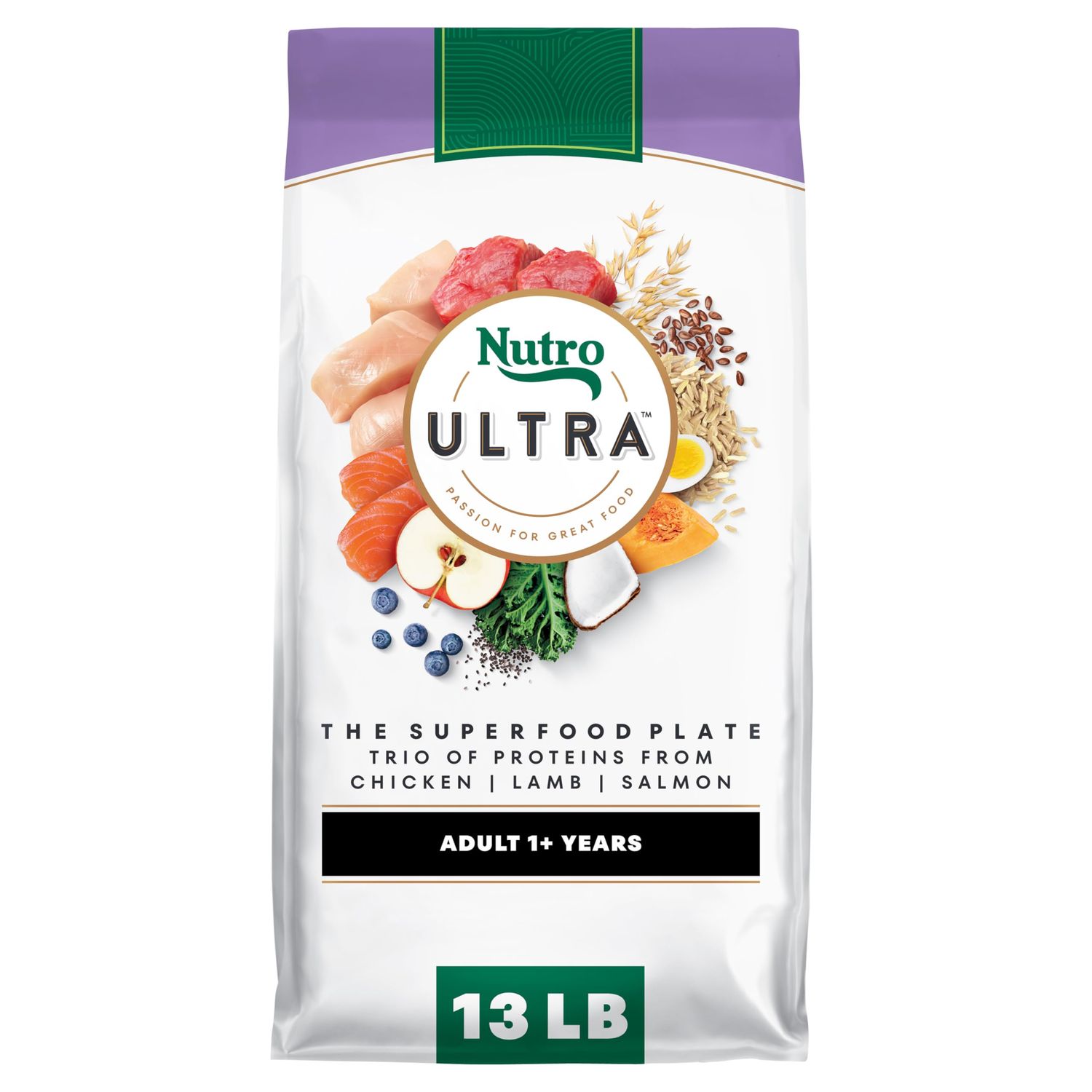 Nutro Ultra Dry Dog Food for Adult Dogs with a Trio of Proteins from Chicken, Lamb and Salmon, 13 lb. Bag