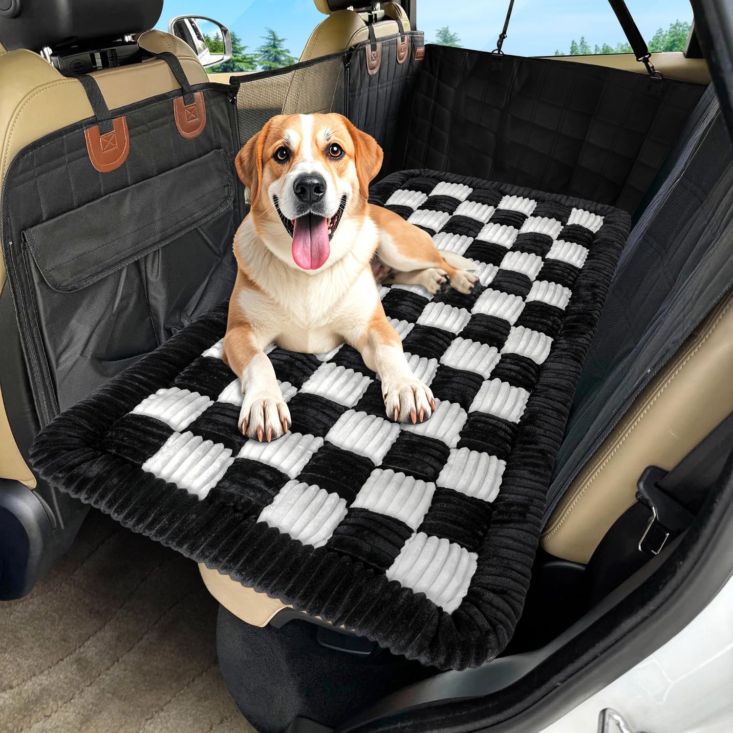Dog Car Bed Mat, Non-Slip Backseat Extender Pet Blanket, Plaid Dog Bed for SUVs, Sedans &amp; Trucks, Chew-Resistant Travel Pad for Dogs, Easy Clean &amp; Scratch-Proof &amp; Comfort (50"x24.6")