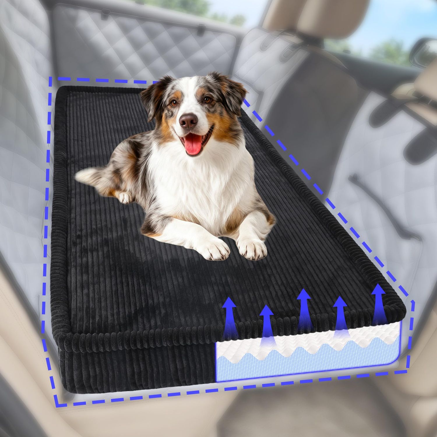 Loiion Thickened 4 in Orthopedic Dog Car Bed, Non-Slip Backseat Pet Mat, Removable Washable for SUVs/Sedans/Trucks, Plush Comfort for Large/Senior Dogs, Easy Clean (Black, XL（56" Lx28.7 M×4" H)