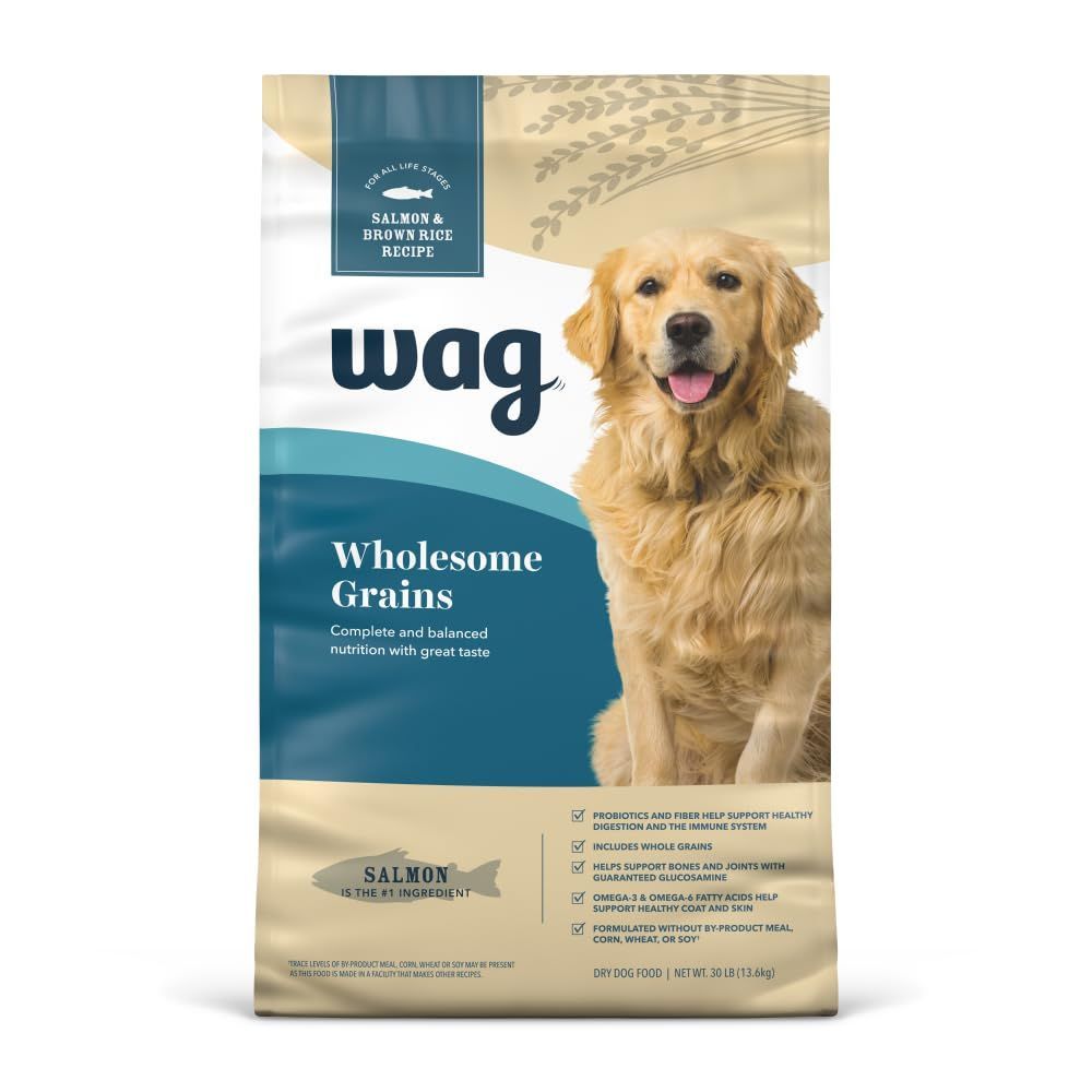 Amazon Brand - Wag Wholesome Grains Trockenfutter für Hunde mit Lachs und braunem Reis, 13,6 kg Beutel (1er Pack)