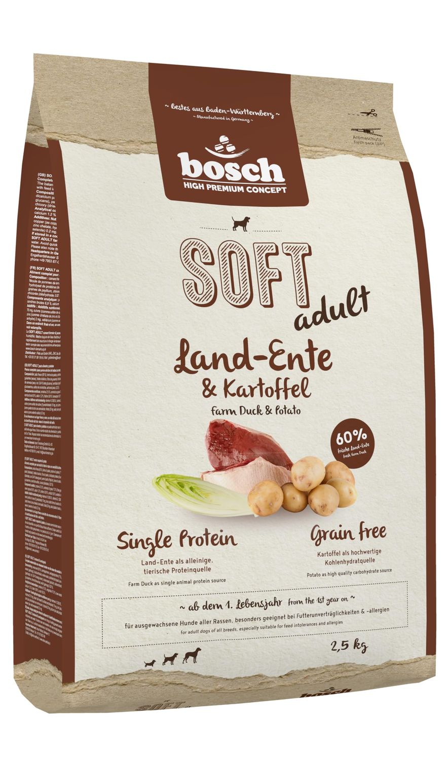 bosch HPC SOFT Country Duck &amp; Potato | semi-moist dog food for adult dogs of all breeds | Single protein | Grain Free, 1 x 2.5 kg