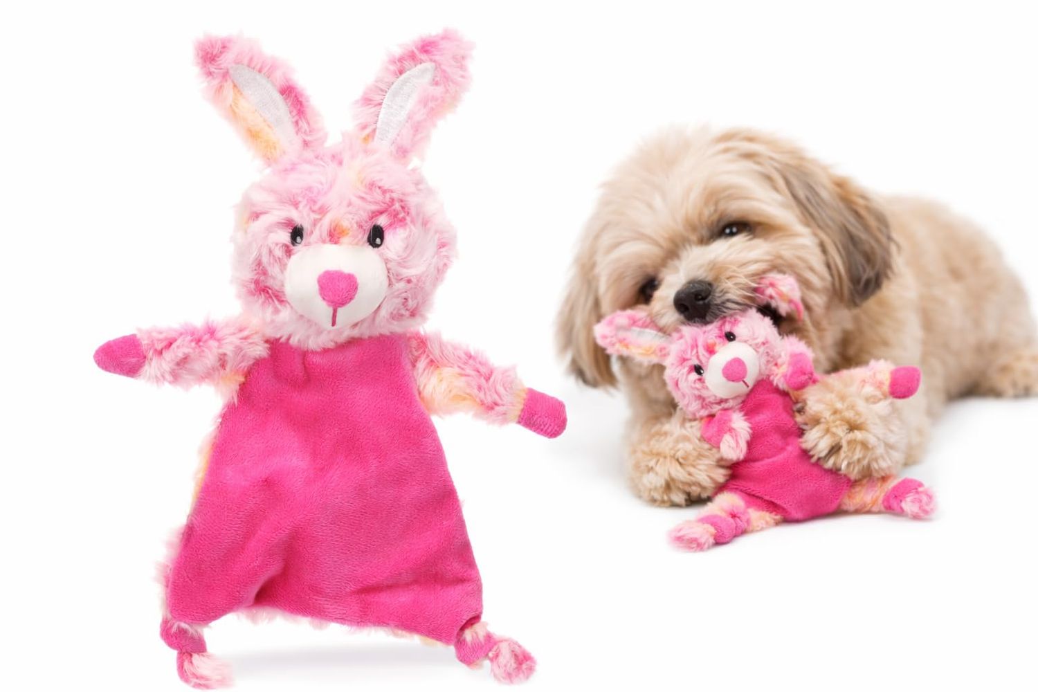 Dog Toy - Flamingo Roza Rabbit Pink - 19 x 7 x 26 cm - Soft Plush - with Squeaker and Crinkle Sound - Interactive Dog Toy - Original Flamingo Design