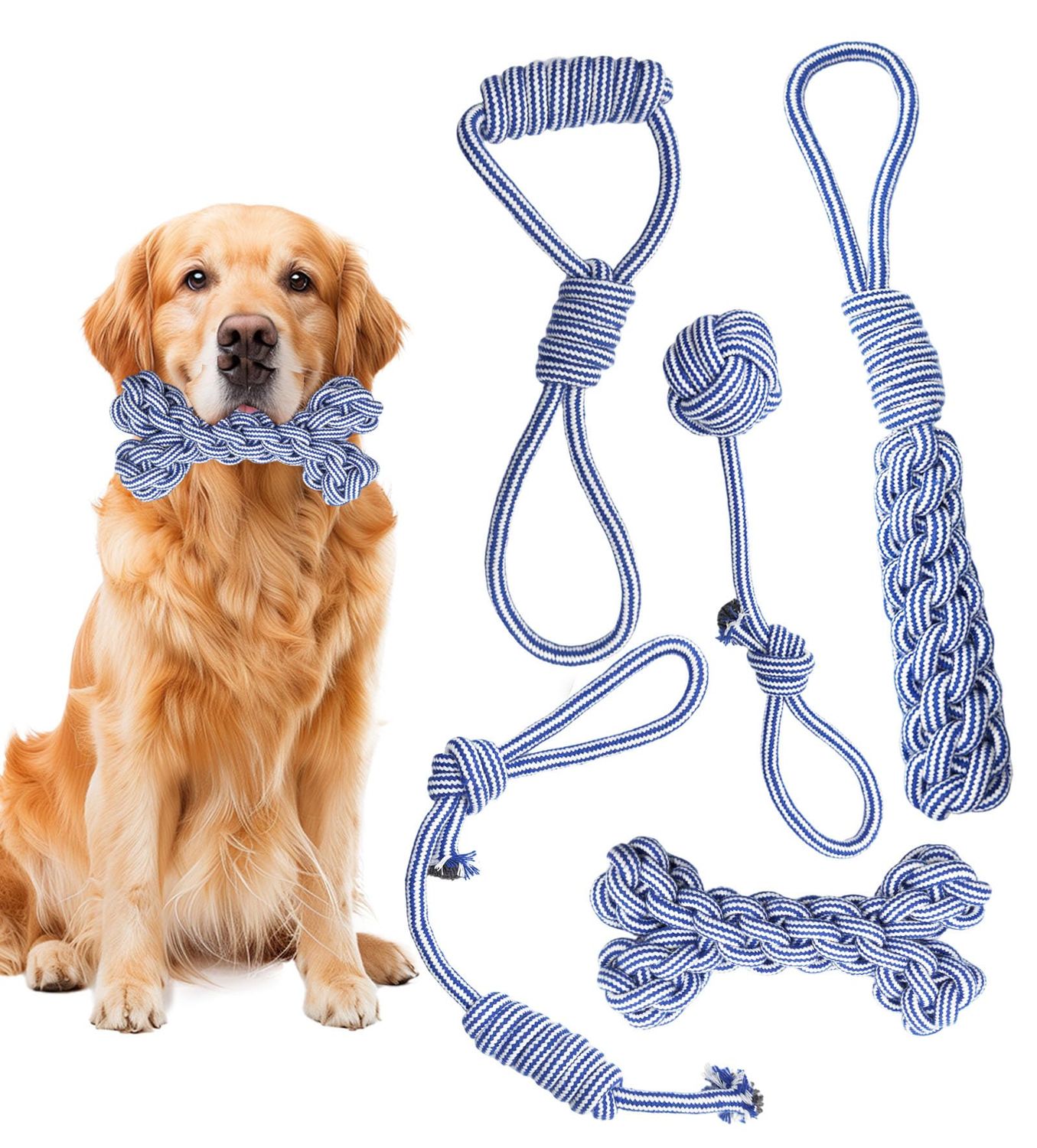5 Pieces Dog Toy Rope, Blue Dog Toy Set, Interactive Chew Toy Dog, Suitable for Puppies, Large and Medium Dogs, Dog Toy Indestructible (Blue)