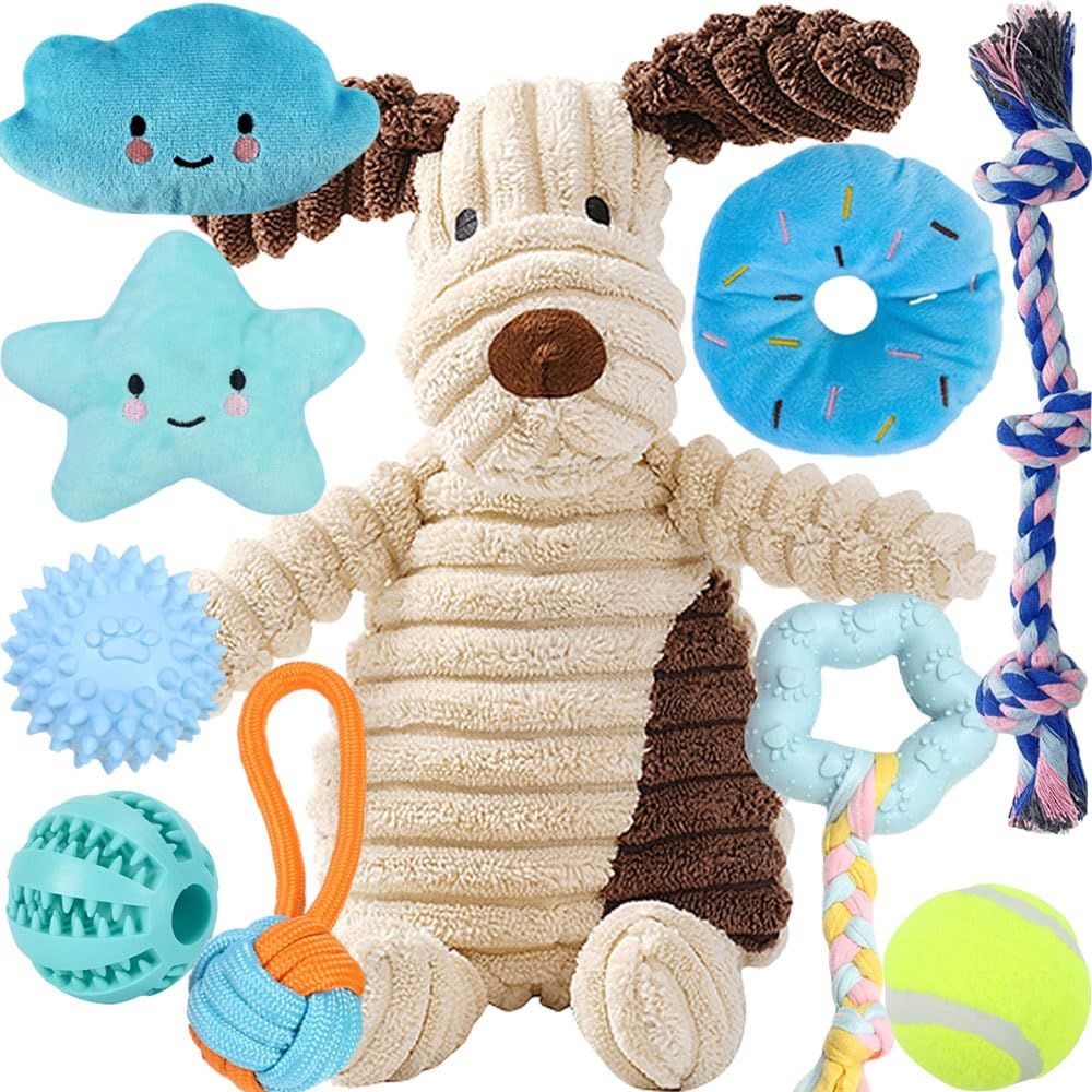 Speedy Panther 10 Stück Welpen Spielzeug Set - Plüsch Hundespielzeug mit Quietscher, Kauspielzeug &amp; Ball für Kleine Hunde - Zahnpflege Welpenspielzeug &amp; Zubehör für Junghunde