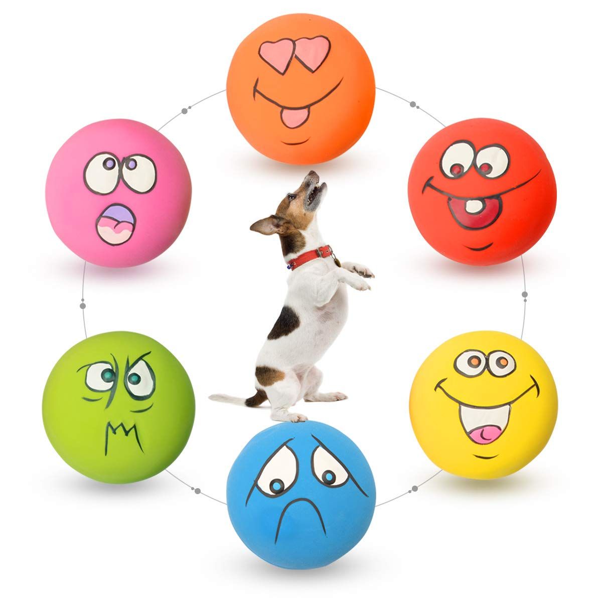 Dog Toys Small Dogs Latex Squeaky Soft Small Dog Toy Squeaky Dog Ball Smile Face 6pcs/set