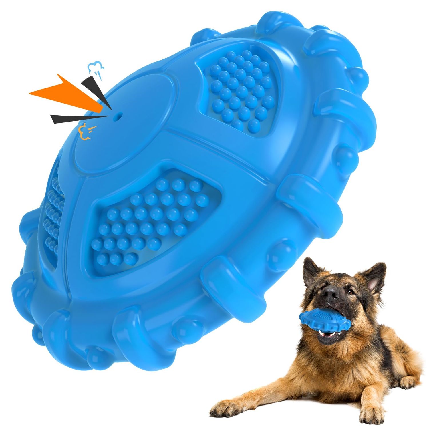 MASBRILL Indestructible Dog Toy for Small Medium Large Dogs, Squeaky Interactive Dog Toy Unbreakable Dental Care Chew Toy Robust Natural Rubber Dog Toy for Boredom, Blue