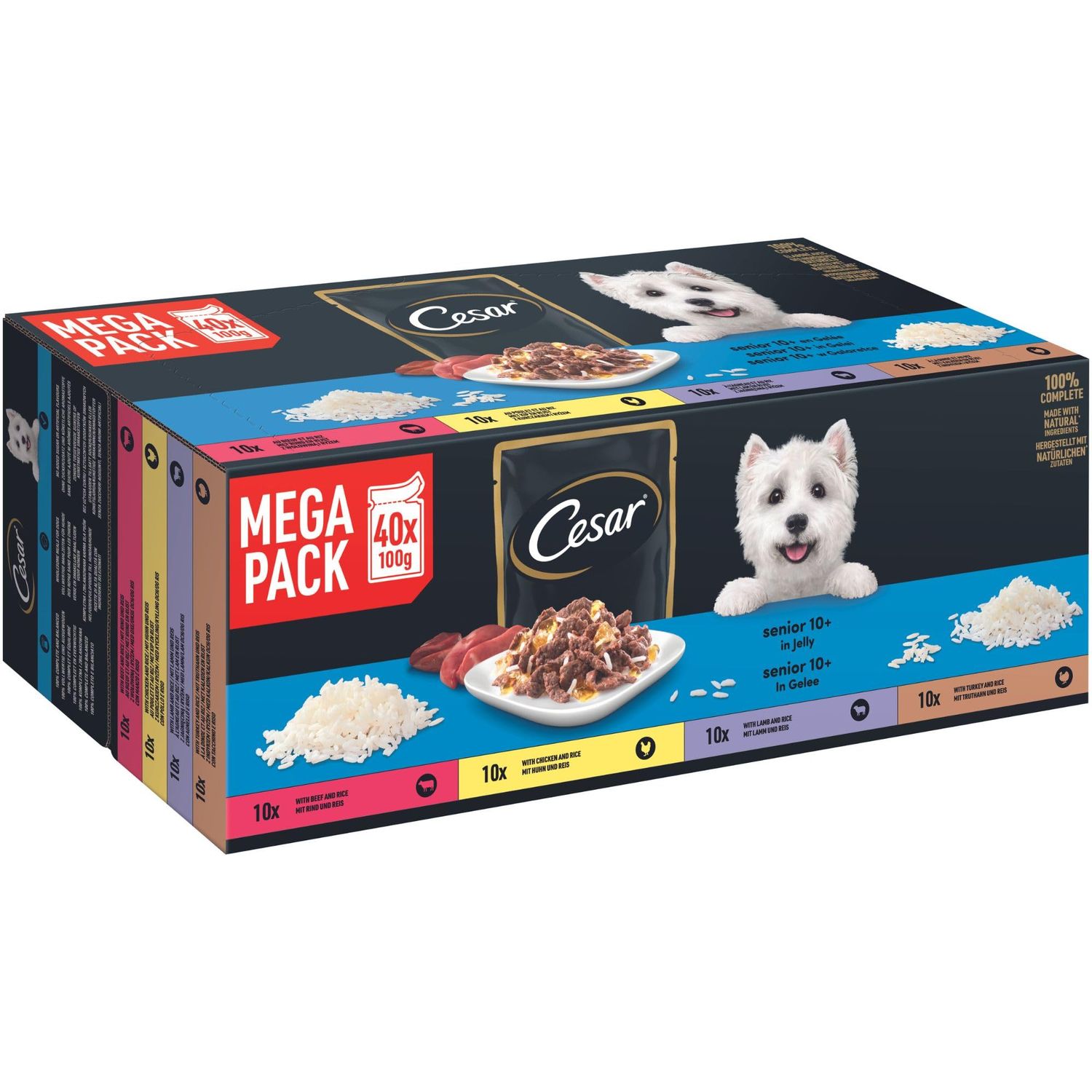 CESAR® Portionsbeutel Multipack Mega Pack Senior 10+ in Gelee 4 Varietäten 40x100g