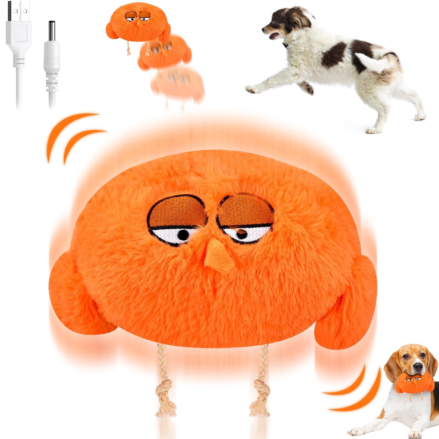 Bewegendes Hundespielzeug, Interaktives Hundespielzeug, Selbstrollender Ball Hund, Aktives Bewegliches Haustier-Plschspielzeug, Active Moving Pet Plush Toy for Haustier Hunde Trainingsball(Orange)