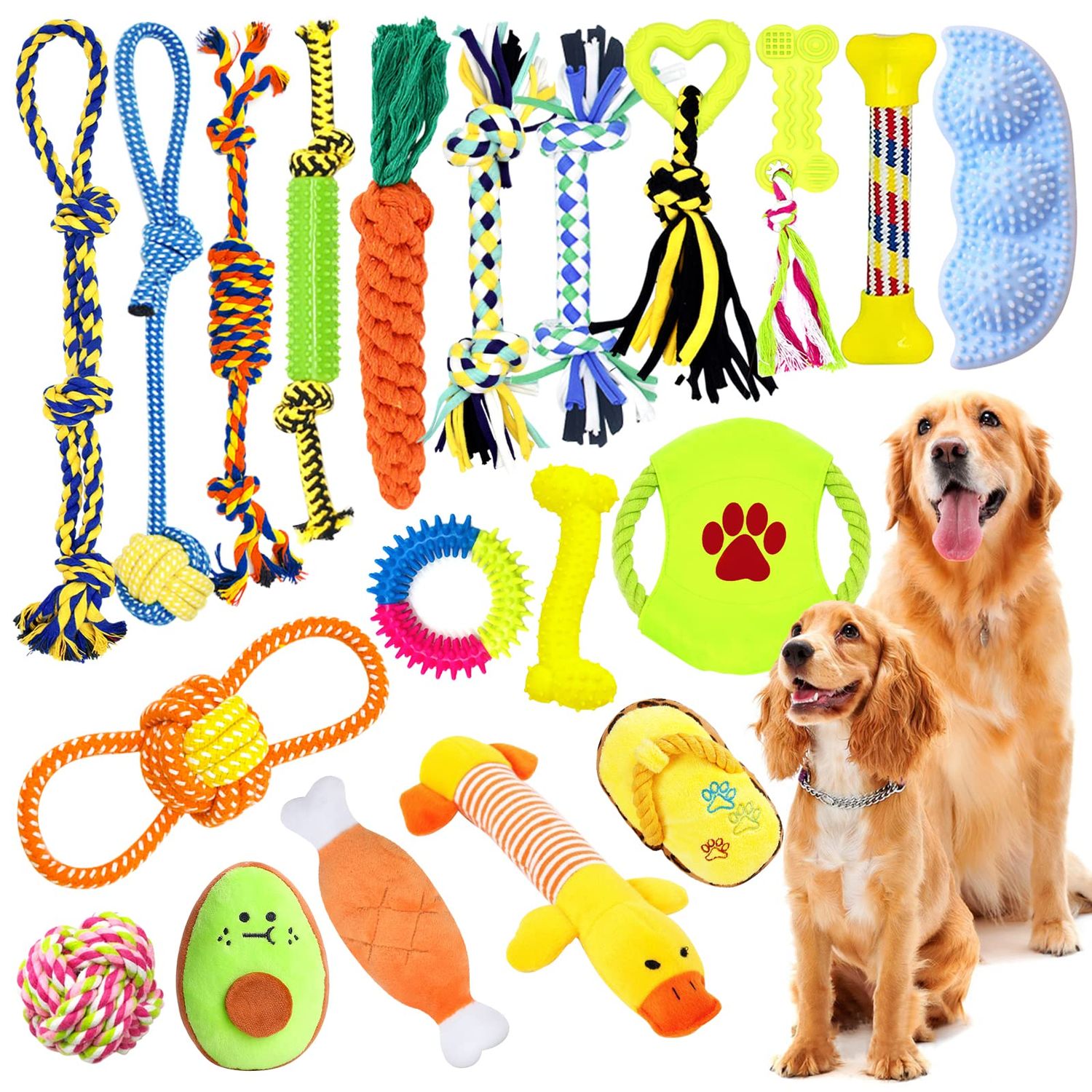 Dog Toy Set, 20 Pieces Interactive Toy Set, 100% Natural Cotton, Dog Ropes for Dogs Dental Care, Interactive Pet Rope Toy for Small, Medium, Large Dogs