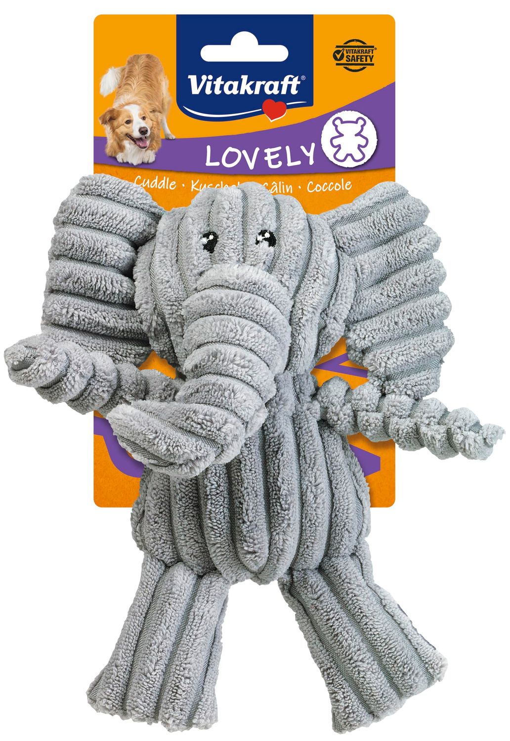 Vitakraft Safari Elefant, Spielzeug für Hunde, Hundespielzeug Kuscheltier, mit Quietscher, aus Cord (1 Stück)