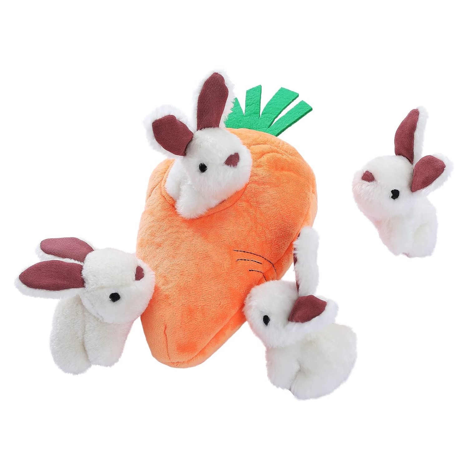 Amazon Basics Squeaky Dog Toys Plush Hide and Hide Play Toy Rabbit and Carrot 5 Pack Orange and White