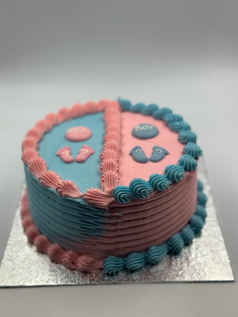 "Pink or Blue, We Do Love You!"
Gender Reveal Buttercream Cake