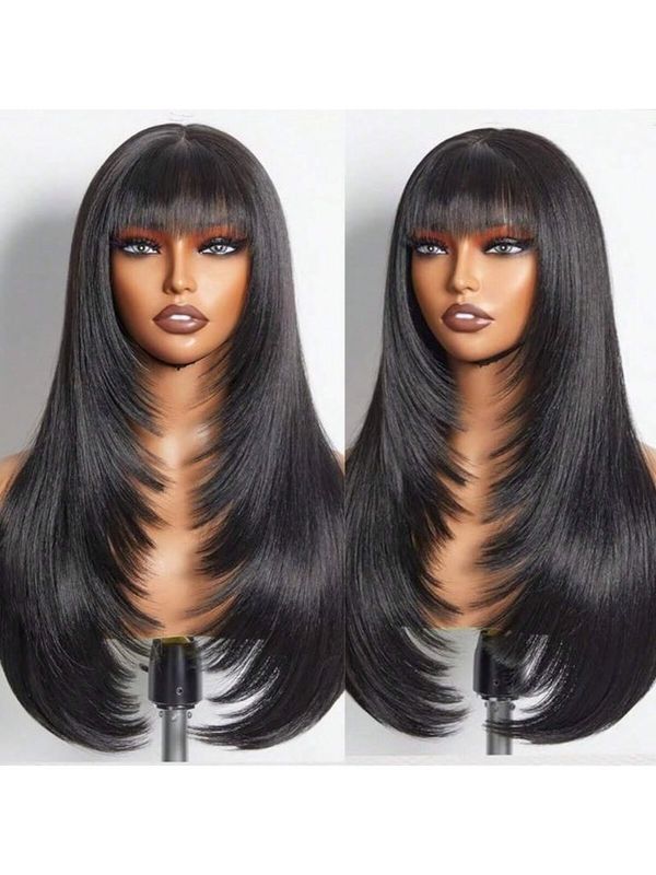 Peluca natural corte mariposa sin frontal 22 pulgadas