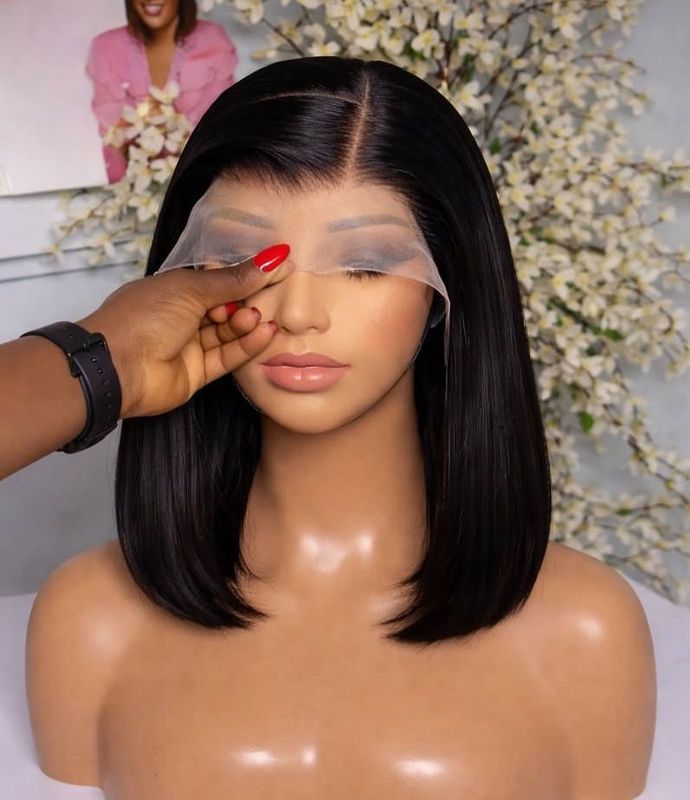 Peluca lisa Bob 14 pulgadas, de oreja a oreja