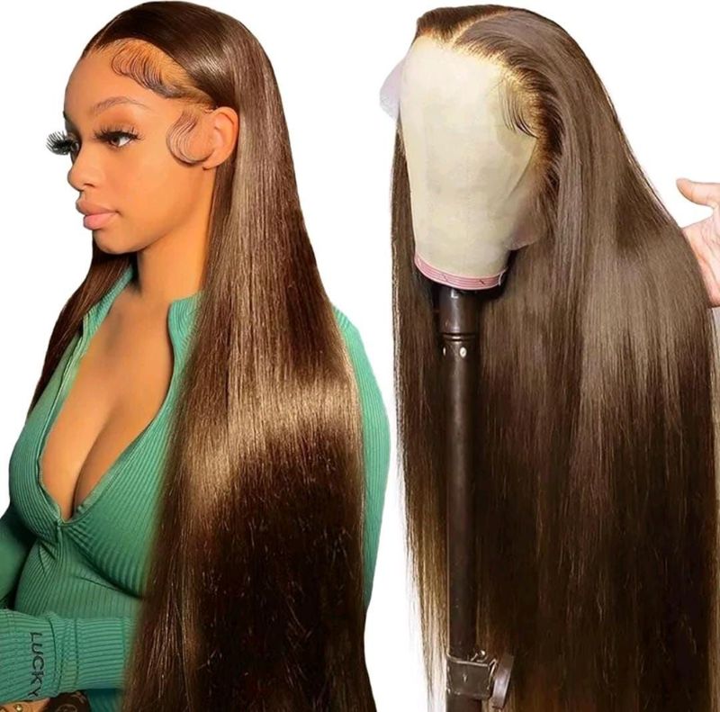 Peluca lisa castaño chocolate 24 pulgadas