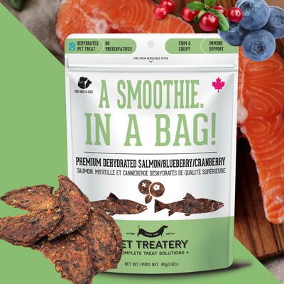 A Smoothie In A Bag! Salmon, Cranberry &amp; Blueberry Dehydrated Pet Treat