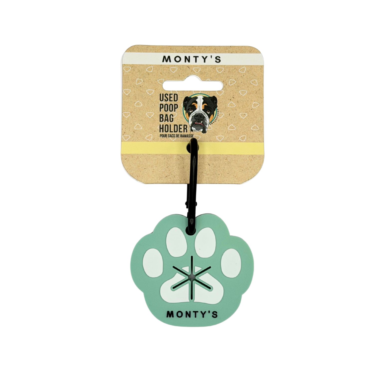 Silicone Used Poop Bag Handsfree Holder - Paw Print, Colour: Turquoise