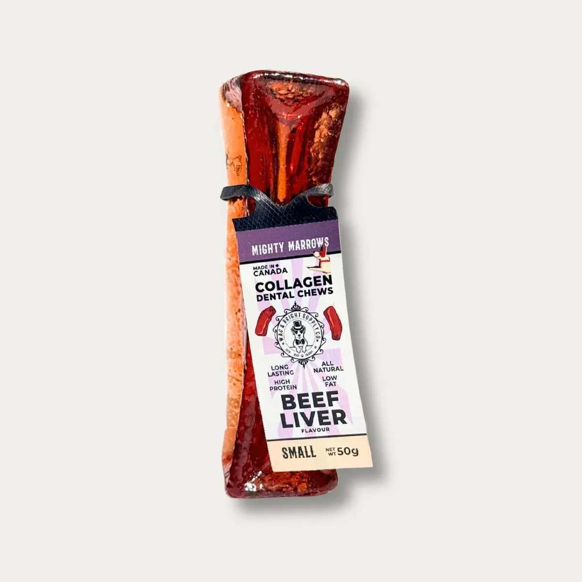 Mighty Marrows Collagen Dental Chews, flavour: beef liver, sizes: small (50g)
