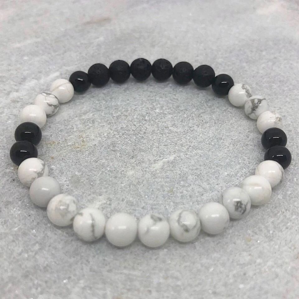 Howlite, Onyx &amp; Lava Diffuser Bracelet, Bead Size: 6mm Beads