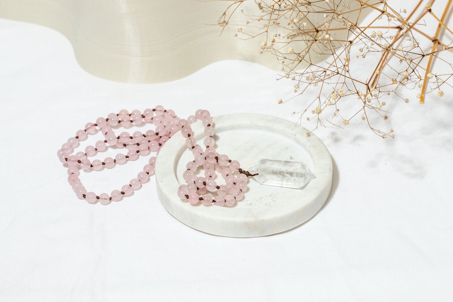 Rose Quartz and Quartz Mala Beads