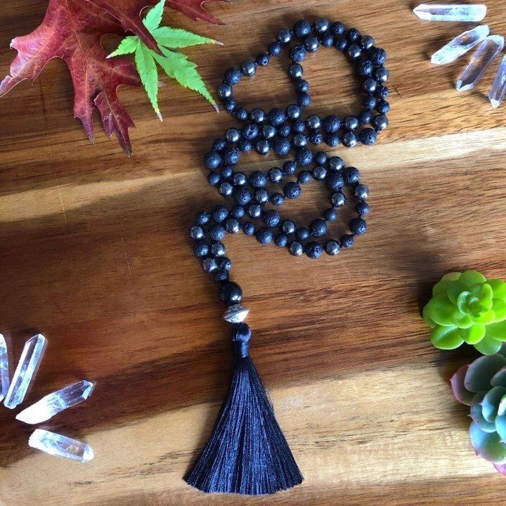 Hematite &amp; Lava Mala Beads