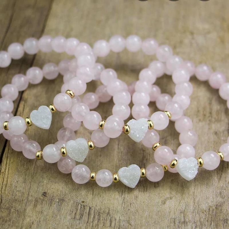 Rose Quartz, Druzy Heart Bracelet