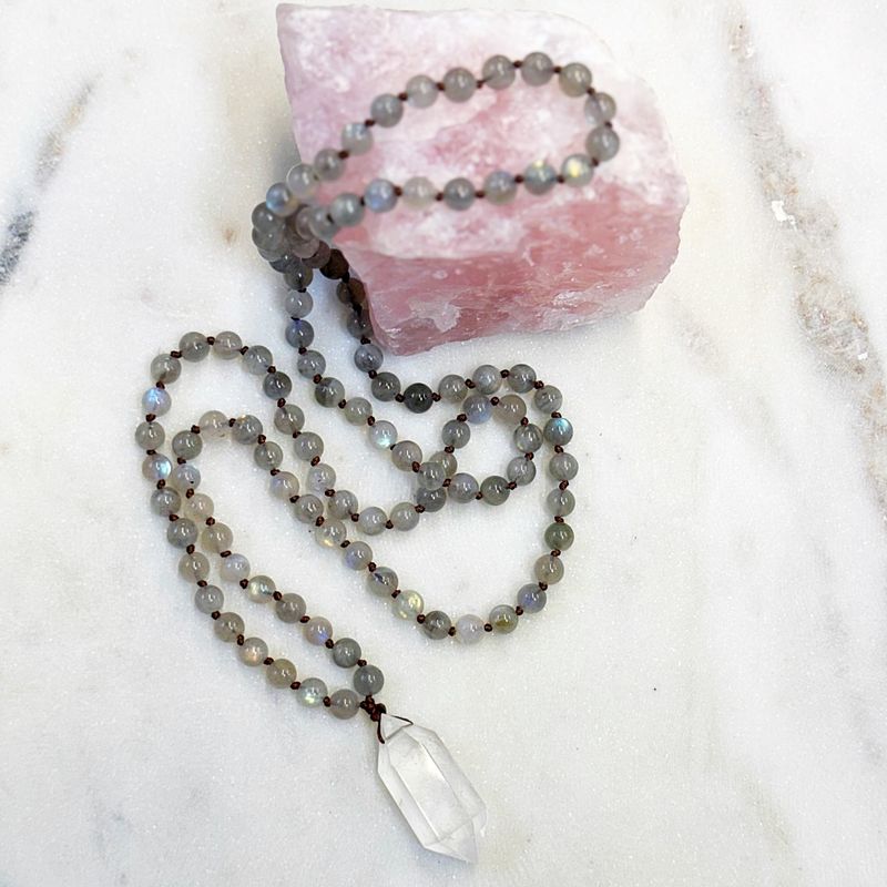 Labradorite + Quartz Mala