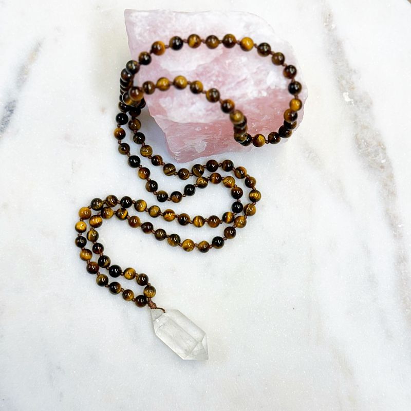 Tigers Eye + Quartz Mala