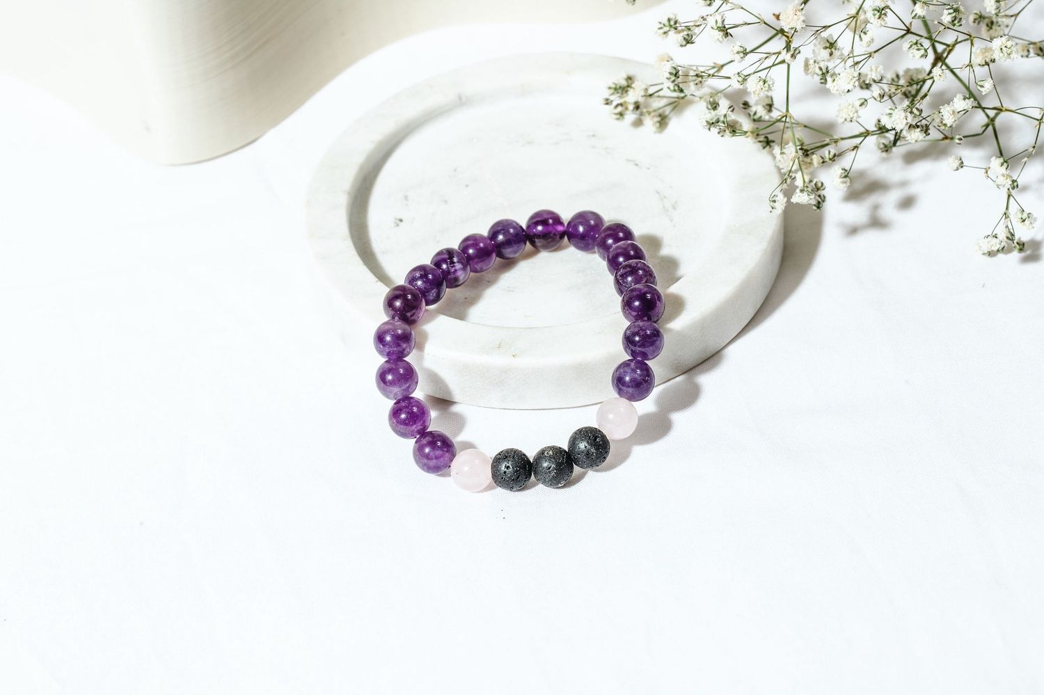 Amethyst, Rose Quartz &amp; Lava Diffuser Bracelet