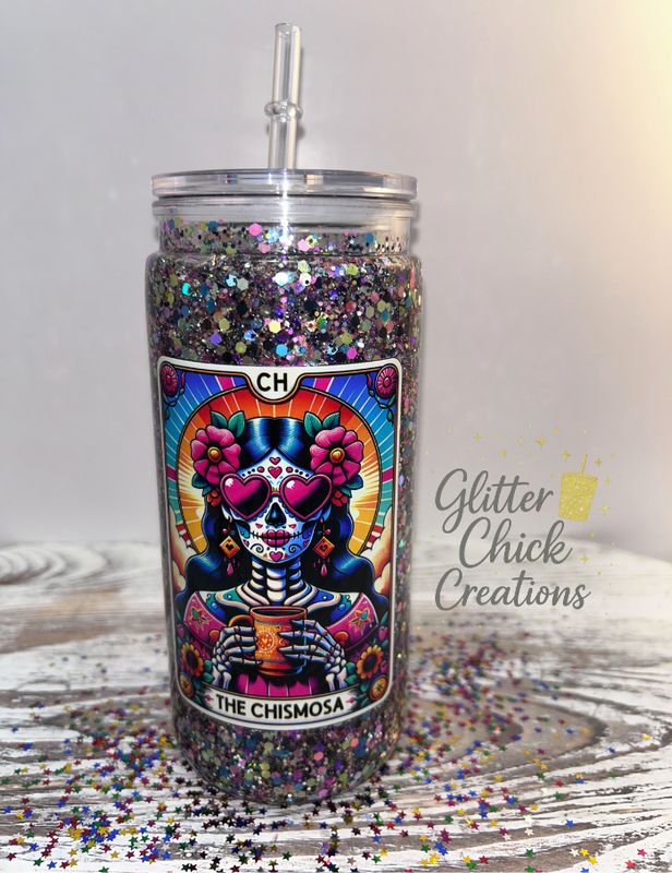 Chismosa Glitter Snow Globe Tumbler | 16 oz Handmade Cup