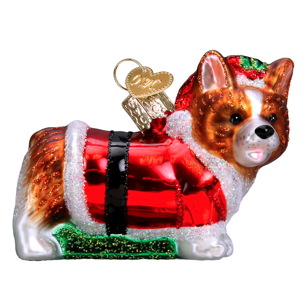 Holly Hat Corgi Puppy Ornament